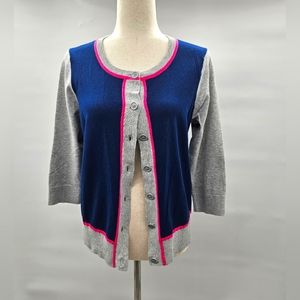 Stylus Colorblock Cardigan 3/4 Sleeve Pink Blue & Gray‎ Size Medium